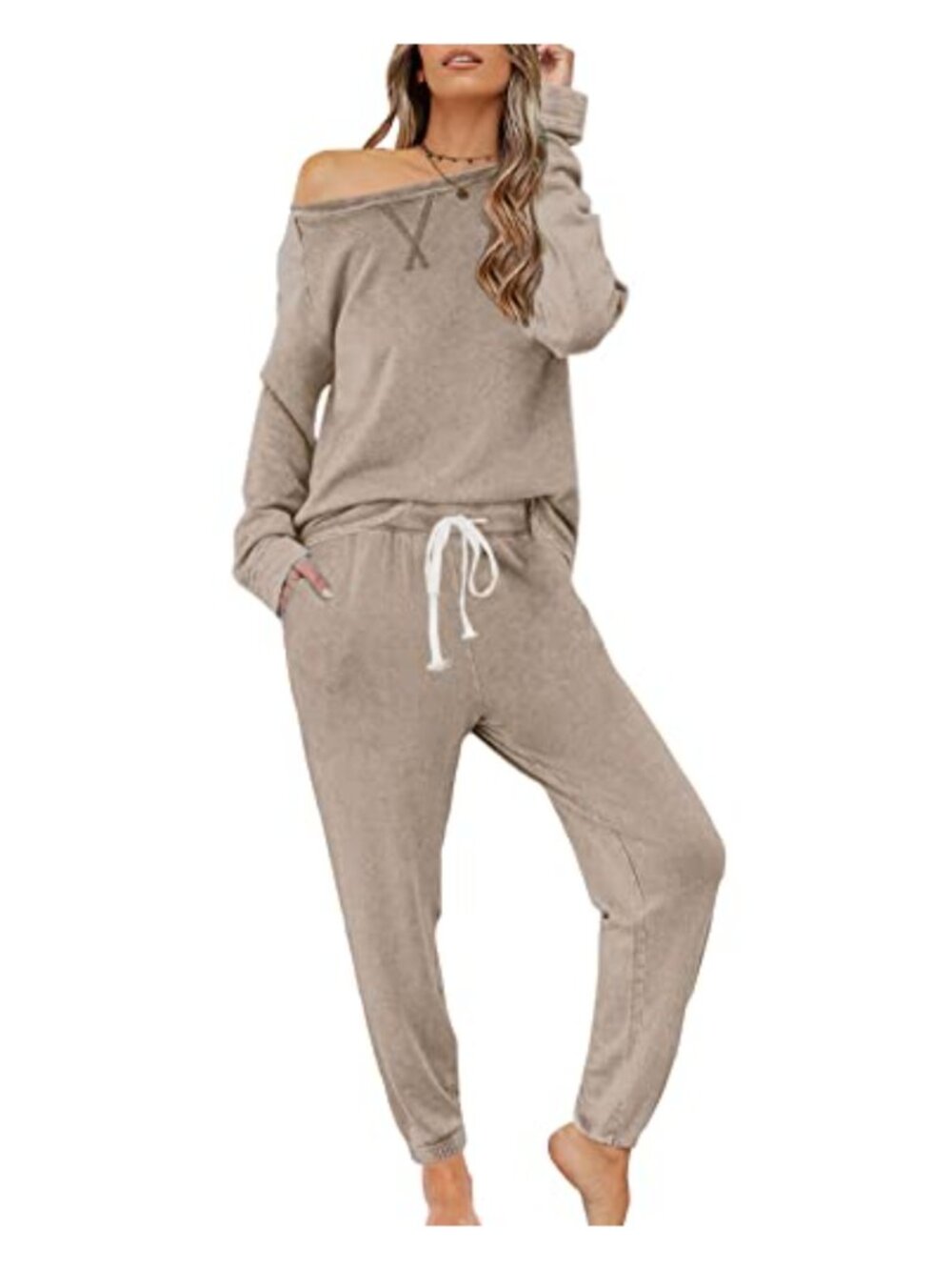Womens 2 Piece Lounge Set Sweatshirt Jogger Pajama Set Sleepwear